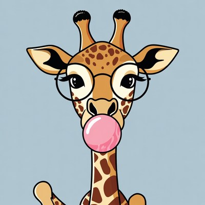 Cartoon giraffe blowing bubblegum