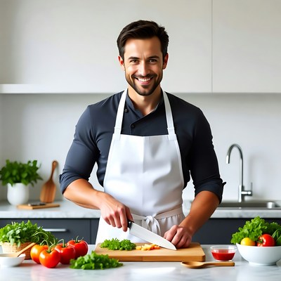 Man chopping vegetables in kitchen