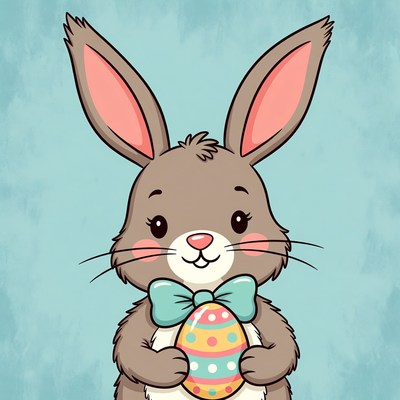Cute bunny holding Easter egg