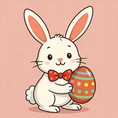 Cute bunny holding Easter egg