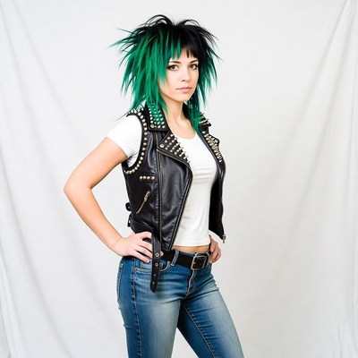 Woman with green black punk hairstyle
