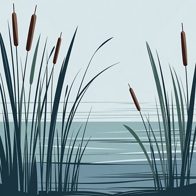 Reeds by Calm Lake Illustration