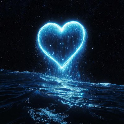 Glowing Heart Over Ocean Waves