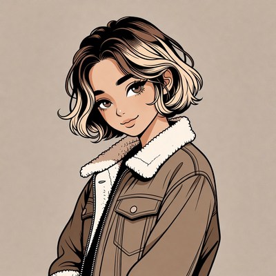 Anime girl in fur collar jacket