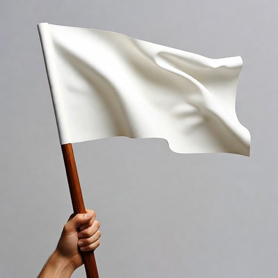 Hand holding white flag on pole