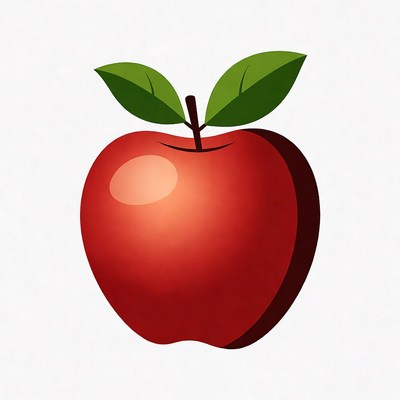Red apple with green leaf