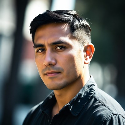 Latino man with short black hair