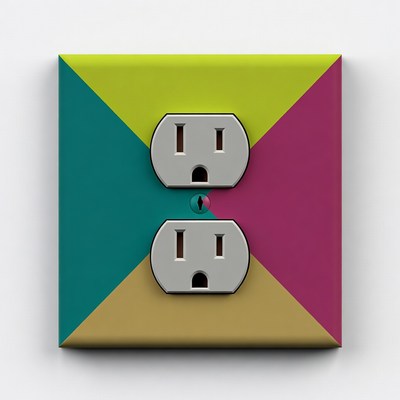 Colorful Electrical Outlet on Square Background