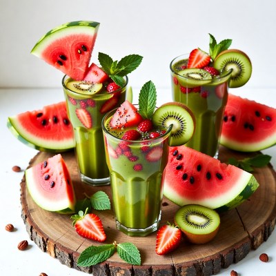 Watermelon Kiwi Strawberry Green Smoothie Glasses