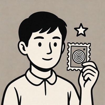 Boy holding spiral stamp illustration