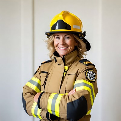 Female firefighter arms crossed smiling
