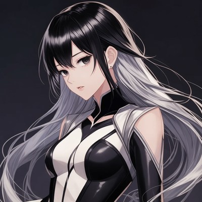 Anime girl with black and silver hair