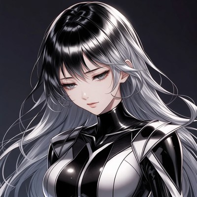 Anime girl in black white bodysuit