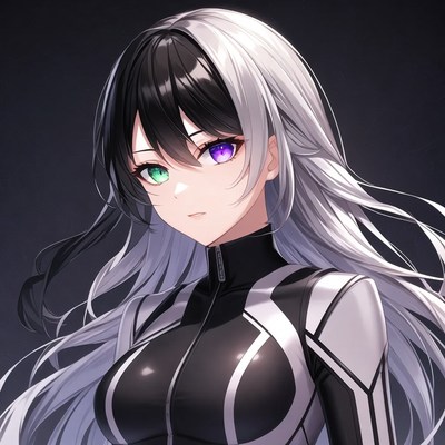 Anime girl with black white hair