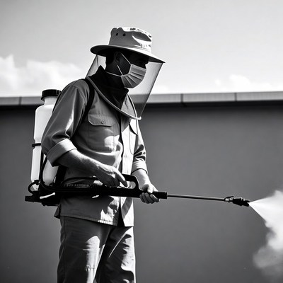 Man spraying pesticides with backpack sprayer