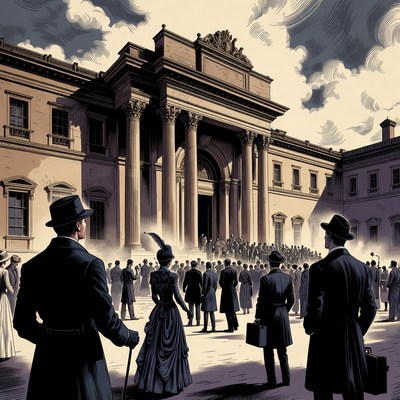 Victorian Crowd at Grand Building Entrance