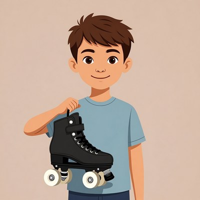 Boy holding roller skates