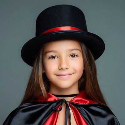 Girl in magician costume with top hat