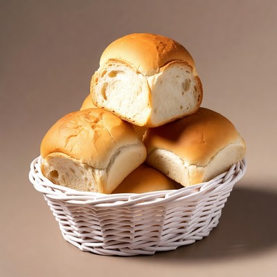 Stack of Fresh Dinner Rolls in Basket