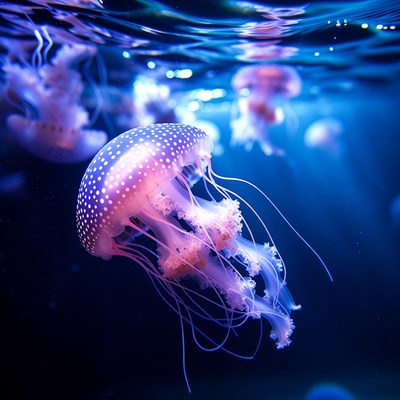 Glowing Spotted Jellyfish Underwater