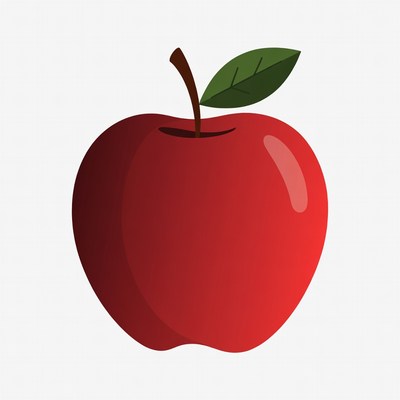 Red Apple with Green Leaf