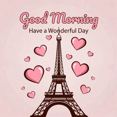 Pink Eiffel Tower Good Morning Illustration