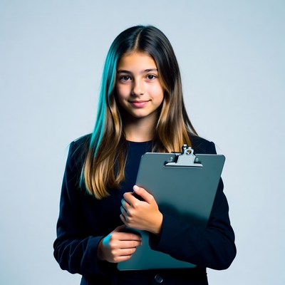 Girl holding clipboard