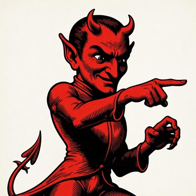 Red devil pointing finger illustration
