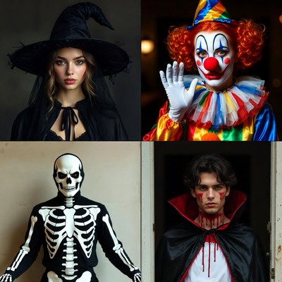 Halloween Costumes Witch Clown Skeleton Vampire