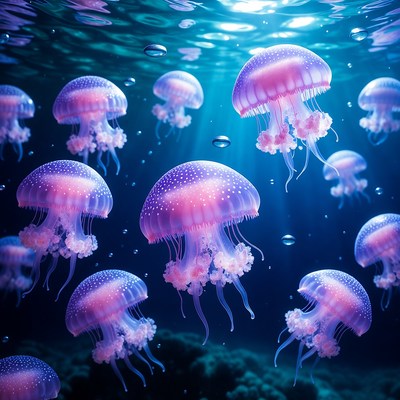 Purple Jellyfish Swimming Underwater