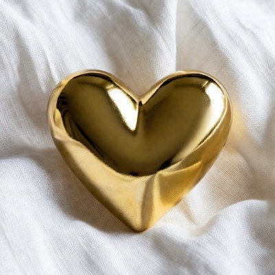 Shiny Gold Heart on White Fabric