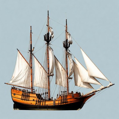 Sailing Ship on Blue Background