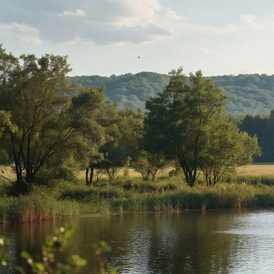 Lush Green Forest by Calm River