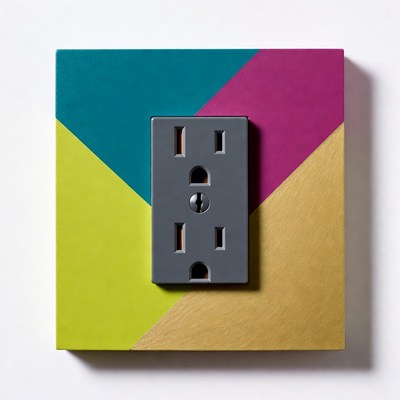 Colorful Electrical Outlet on Geometric Background