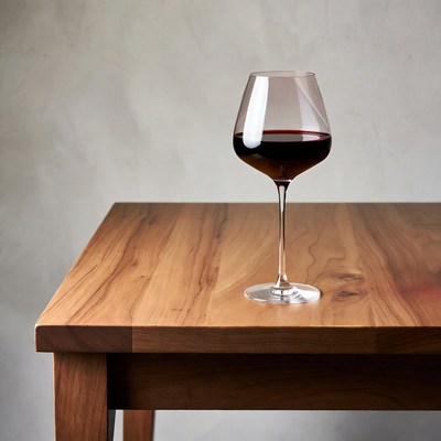 Red Wine Glass on Wooden Table