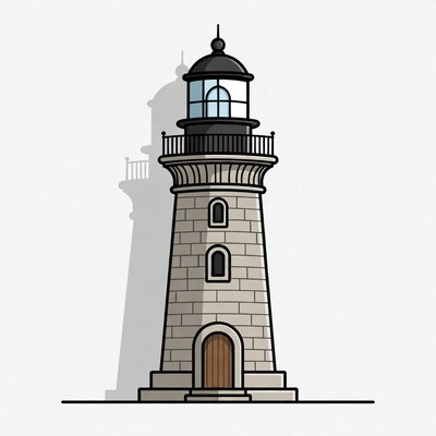 Illustrated Lighthouse on White Background