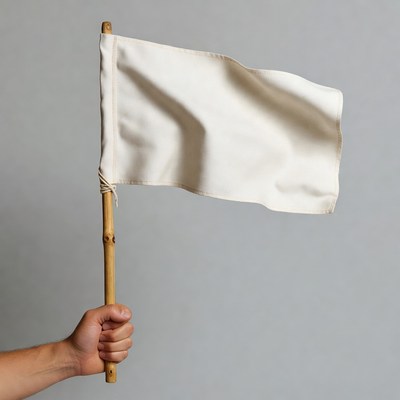Man holding blank flag on bamboo pole