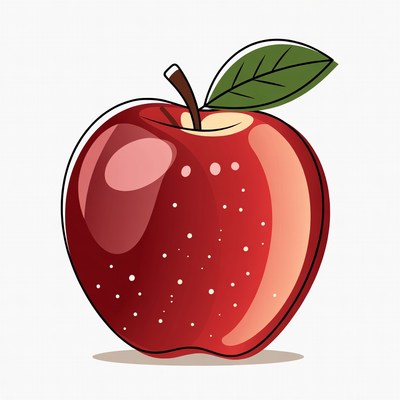 Red Apple with Leaf Illustration