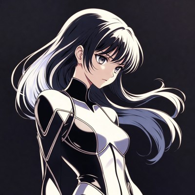 Anime girl in black white bodysuit