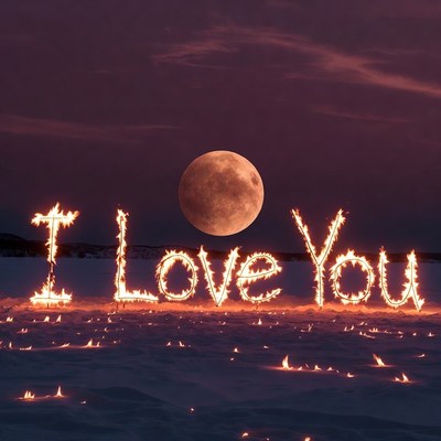 Fiery 'I Love You' Snow Moon Night