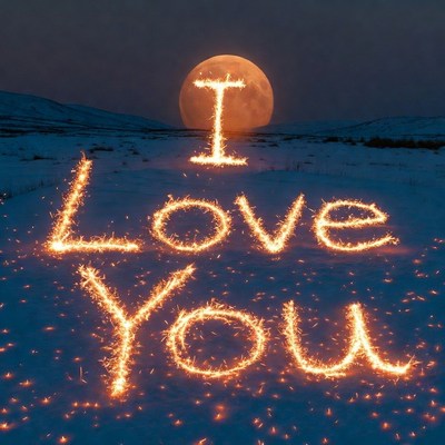 I Love You in Fiery Sparks Snow