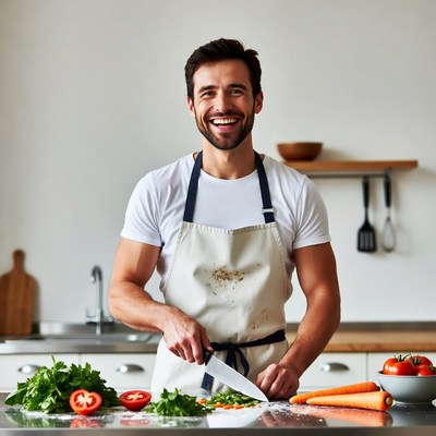 Man chopping vegetables in kitchen