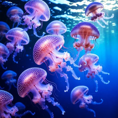 Colorful Jellyfish Swimming Underwater