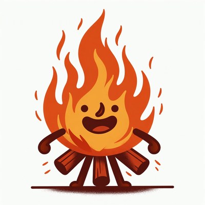 Cartoon happy campfire with face