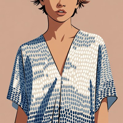 Asian woman in polka dot blouse illustration