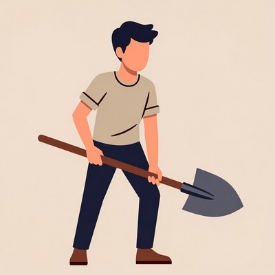 Man holding shovel illustration