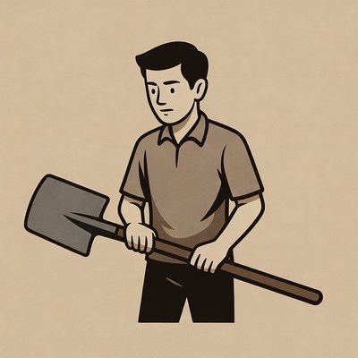 Man holding shovel illustration