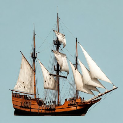 Sailing Ship with White Sails