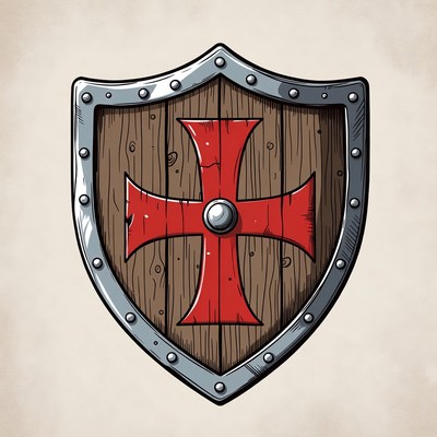 Wooden Shield with Red Cross