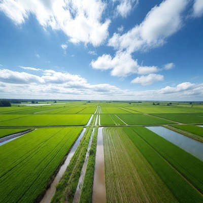 Vast Green Rice Paddy Fields
